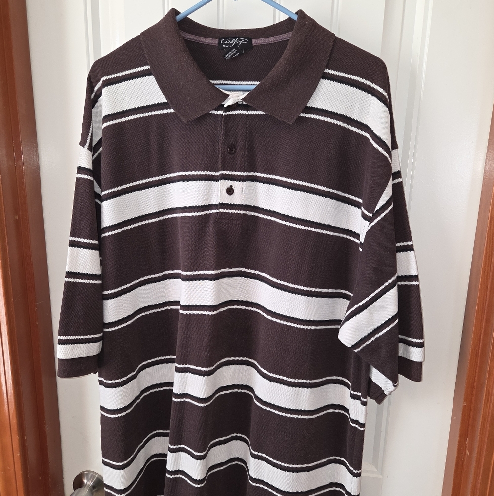 Caltop XXXL Brown & White 90s Y2k Cholo Striped Shirt.